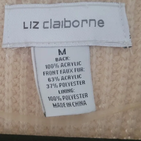 LIZ CLAIBORNE Knit Faux Fur Tan Sweater Vest Size Medium - Picture 6 of 6